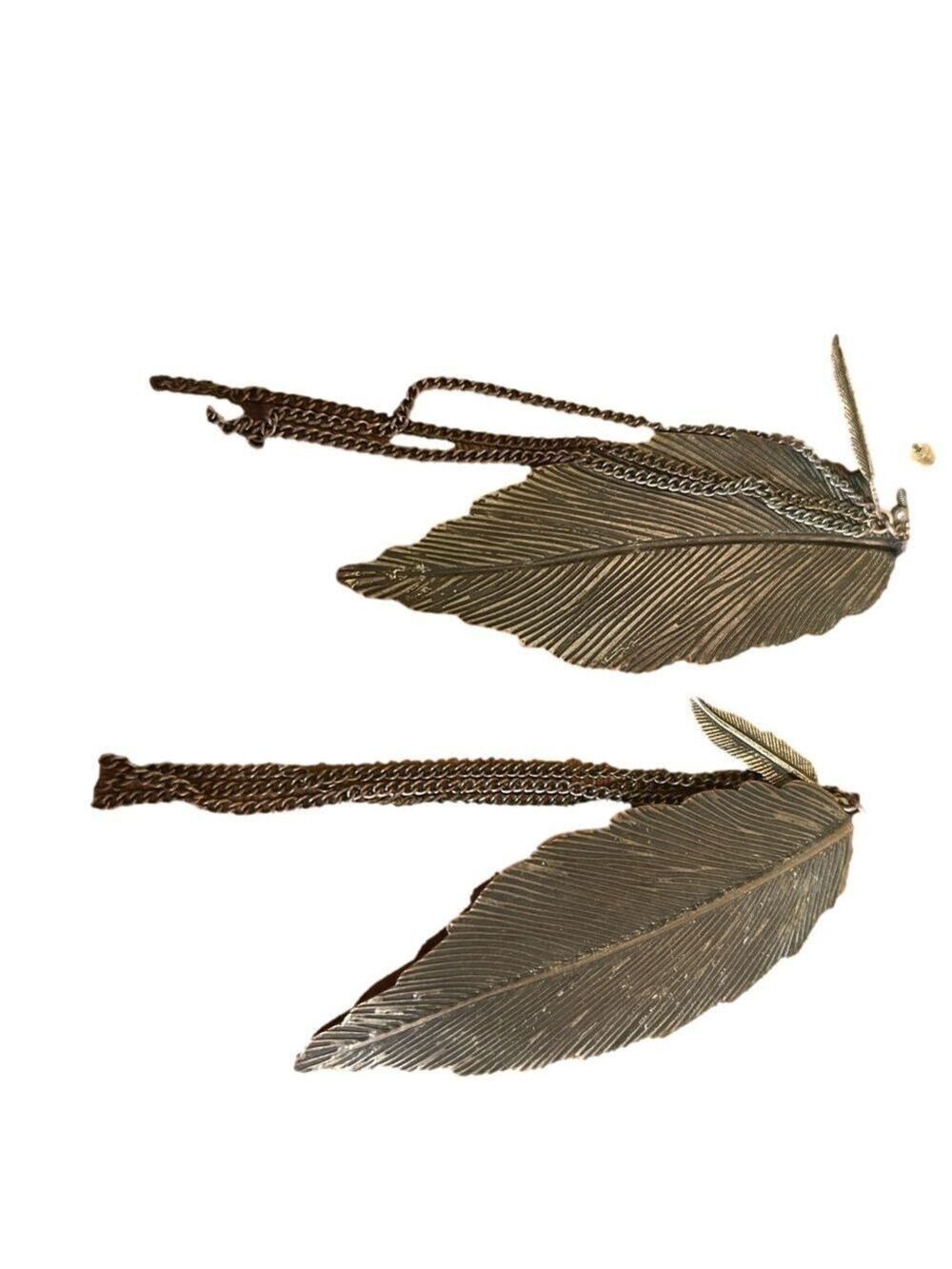 Large rustic silver feather earrings - Picture 2 of 5